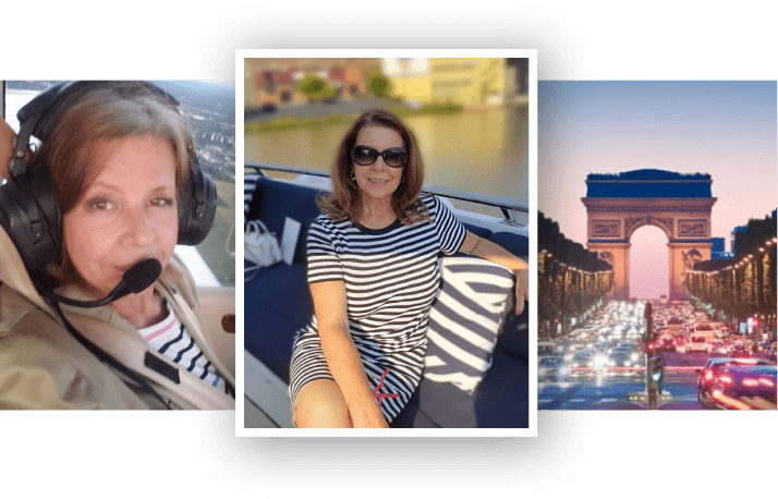 A collage of three photos with one woman sitting on the boat